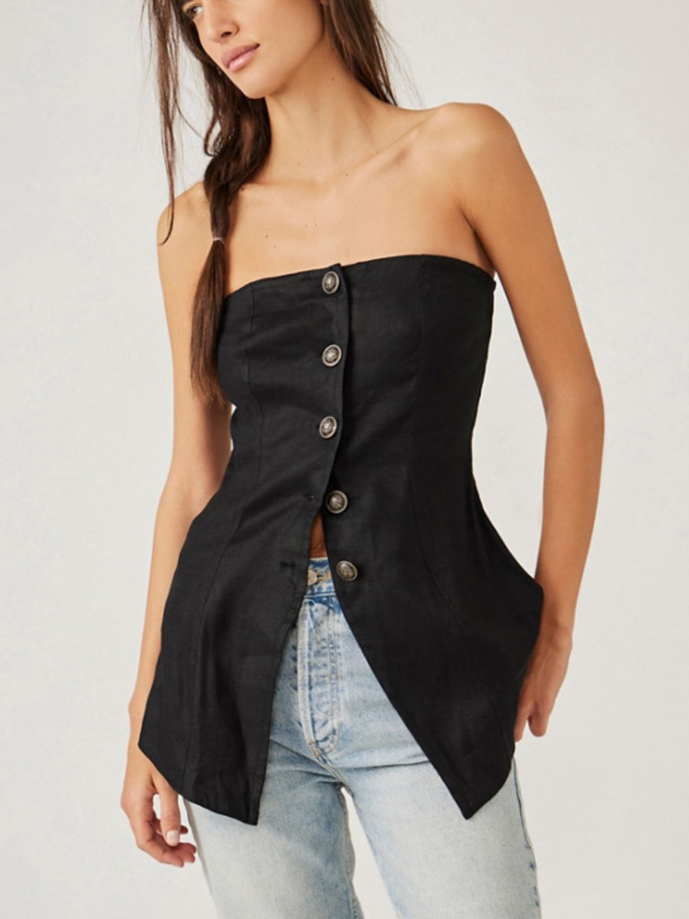 NWT Free People Black Button-Front strapless top